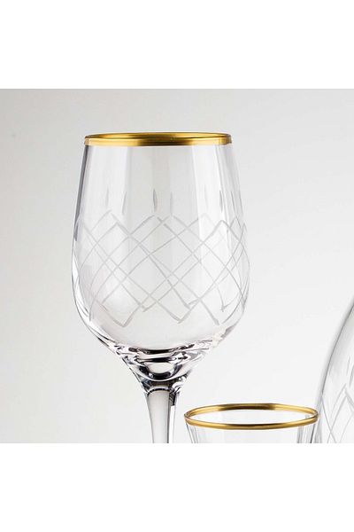 sudeka Kareçubuk Gold Hand Decorated Cut Glass Water Set 25 Pieces for 12 People
