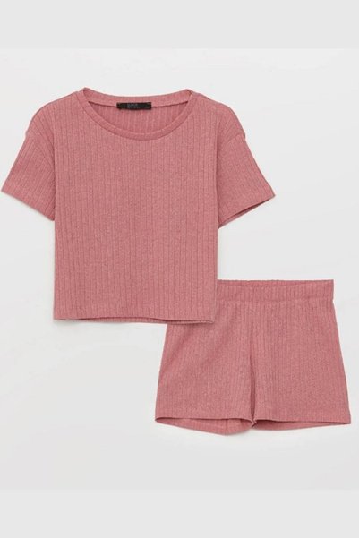 Black&Small Camisole Summer Thin Corded Fabric Bottom Top Set Women's Shorts And Crop Top T-shirt Pink Umay