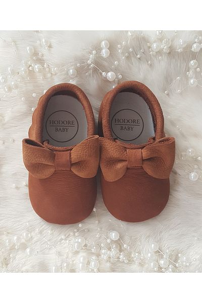 Hodore Baby Girl Sofia Leather Moccasin Tan Booties