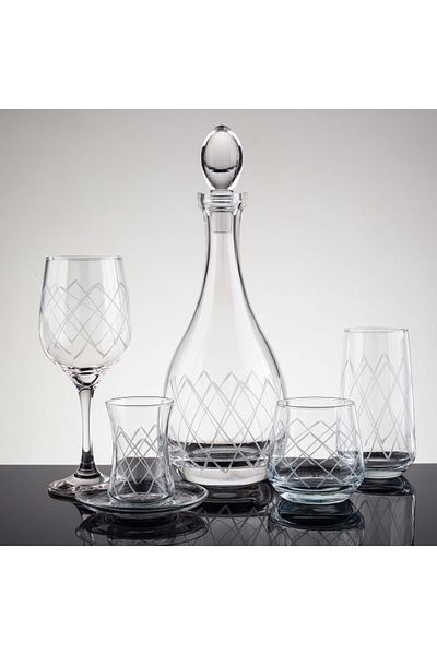 sudeka 31 Piece Square Hand Decorated Cut Glass Water Set for 6 People