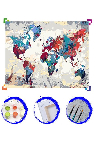 PlusHobby Dünya Haritası Sayılarla Boyama Seti 60x75cm Tuval Sb87xl