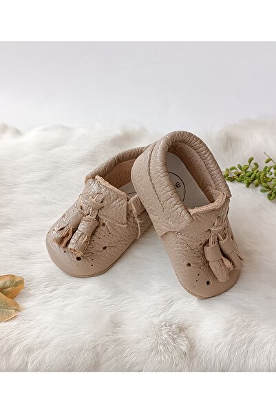 Hodore Axel Leather Unisex Baby Moccasin Milk Brown Booties