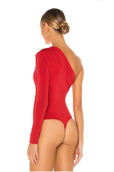 Zagrep Women's Red Single Sleeve Gather Detailed Bodysuit