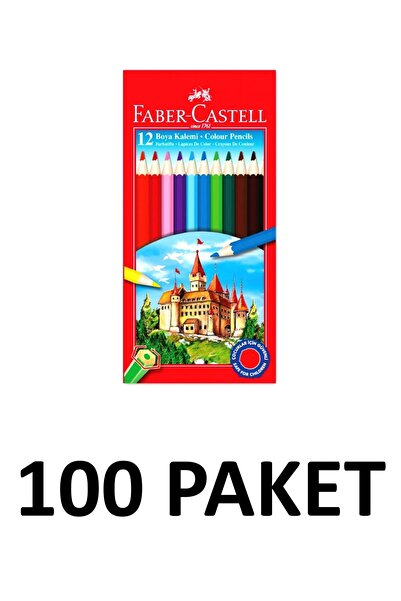 Faber Castell 100 Paket Karton Kutu 12 Renk Kuru Boya Kalemi