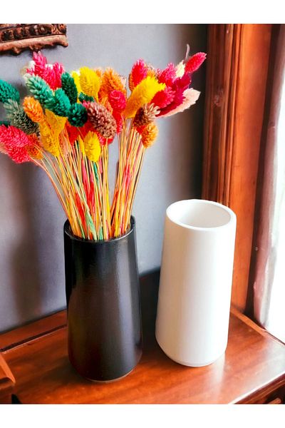 stonnish 20 cm Concrete Decorative Vase - Set of 2, Black and Raw White Gift