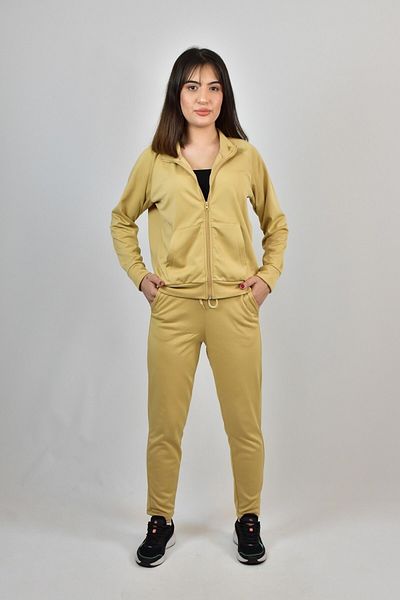 FİHA /Yaba-8506 Women's Akat Top Stand Collar Straight Leg Tracksuit Set Ecru