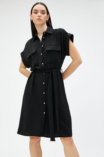 Koton Women's Short Sleeve Belted Short Shirt Dress 3sak80108pw