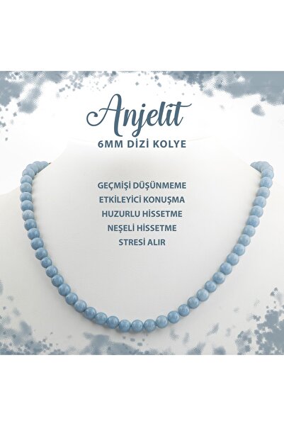 Deniz Doğal Taş Sertifikalı Anjelit 6 Mm Dizi Doğal Taş Kolye
