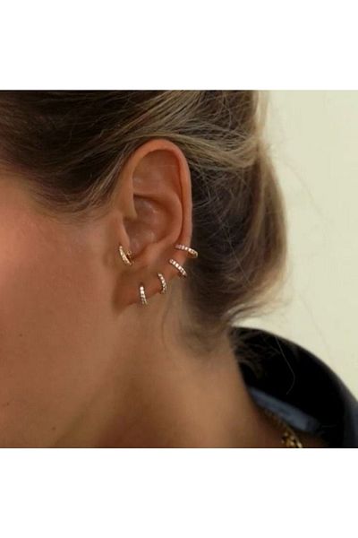 Heppii Steel Stone Small Hoop Earrings Rose Gold Color