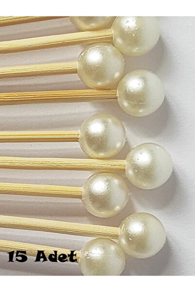 Tasarı Mağazası 15 Cm Uzun Kürdan - 15 Adet Krem Incili Kokteyl Kürdanı