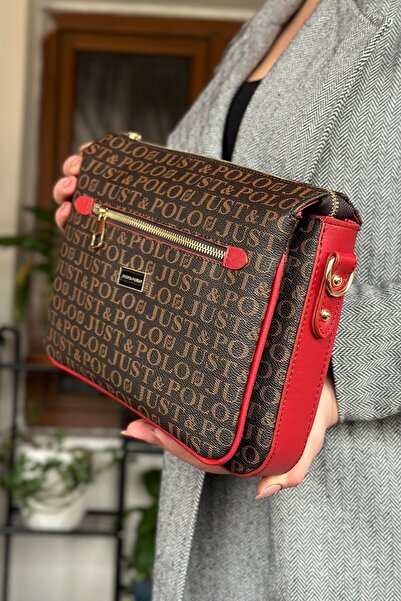 Just Polo Red Combination Color 5 Compartment Women's Shoulder Bag 29cm 20 Cm 10 Cm 2068-str