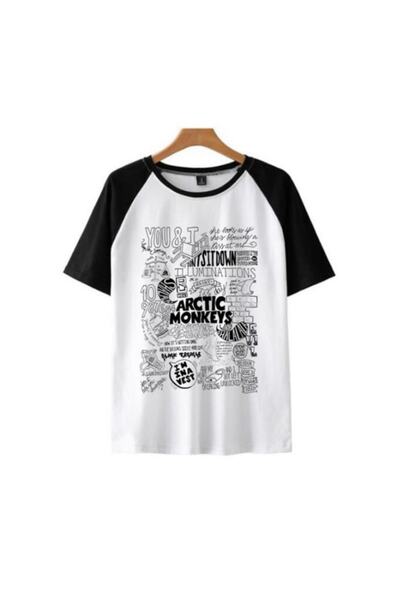 DEEFWEAR Αφίσα Arctic Monkeys με στάμπα Raglan μανίκι λευκό μπλουζάκι Unisex ...