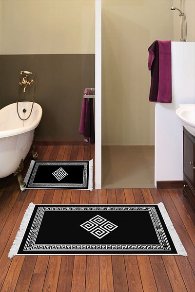 Dekoreko Black Star Cotton Σετ 2 Χαλάκια Μπάνιου - Αντιολισθητική Βάση, 656μ