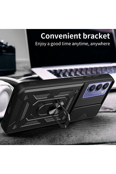 Fibaks حافظة لهاتف Tecno Camon 18 مع غطاء حماية لكاميرا الفيديو مع حلقة انزلاقية وغطاء حماية للدبابات العسكرية