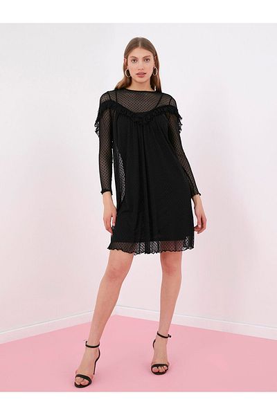 LC Waikiki Rochie neagră pentru femei, mâneci lungi, tul de la Your Fashion Style