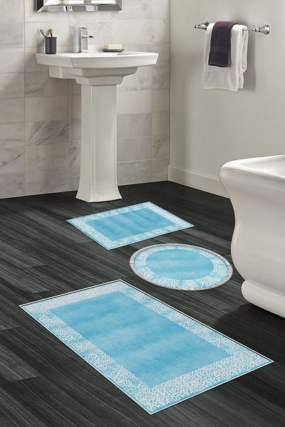 Dekoreko Set covoraș de baie cu bază anti-alunecare Djt 3 piese Trend Mixed Round Modern 1460 Blue