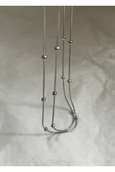 KİLİGİSTANBUL Silver Color 60 cm Steel Ball Detailed Thin Necklace