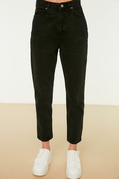 LİMABEL Černé lycrové džíny Mom Jeans s vysokým pasem – stálobarevné a extra pohodlné