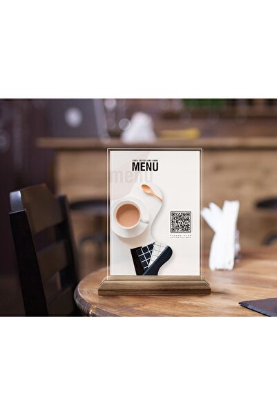 Bk Gift Restoran & Cafe & Barlara Özel Ahşap Standlı Pleksi Qr Kod Menü, Cafe...