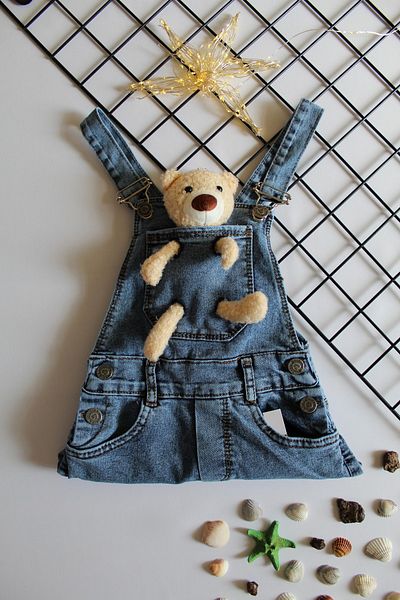 Sercino Pantaloni salopete pentru copii unisex cu ursuleț de pluș