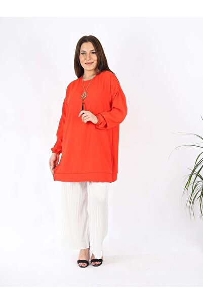 Azbey Kolyeli Aurobin Kumaş Tunik Turuncu