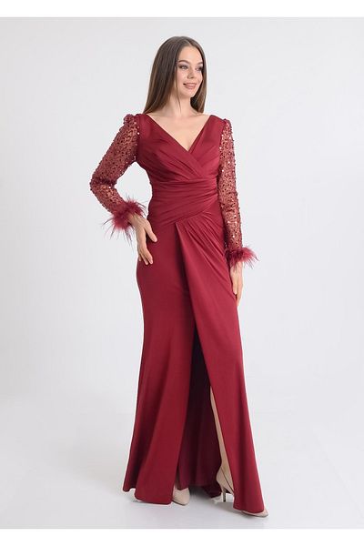 SpringStore Rochie de seara cu paiete cu maneci bordeaux