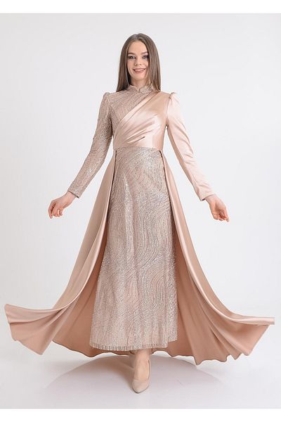 SpringStore Rochie de seară cu stilou cu sclipici cu mantie bej