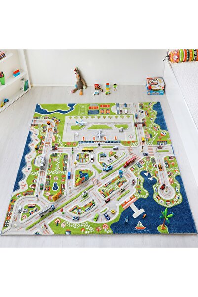 İVİ 200 X 200 Cm Mavi Mini City Halı 121md034200200
