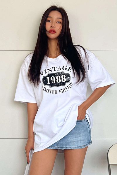 MODAGEN Unisex Λευκό Vintage 1988 Μπλουζάκι με στάμπα Oversize