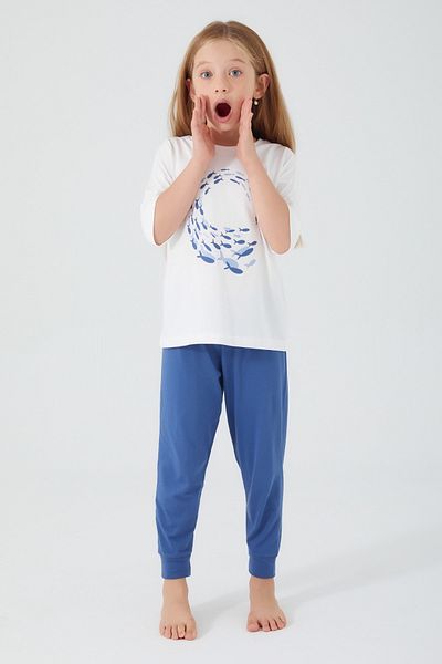 Rolypoly Dolphin Detailed Girl's Short Sleeve Pajama Set