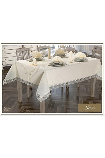 toprak Jute Masa Örtüsü Takımı 12 Kişilik Linen Simli Keten Kumaş Yemekteyiz ...