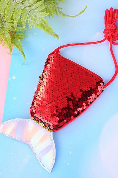 Defnella Girl's Red Sequin Mermaid Tail Zippered Sling Bag