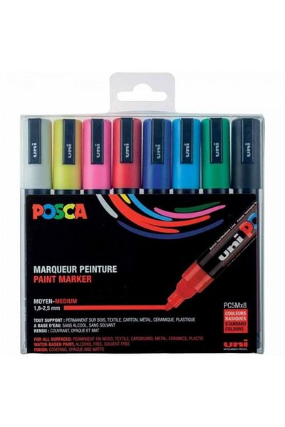 Uni Posca PC-5M 1.8-2.5mm Water Based 8 Color Painting Marker Set