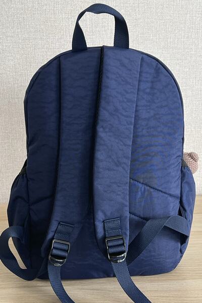 MORCA Fcstore Crinkle Fabric Water Resistant Medium Size Navy Blue Crinkle Backpack/laptop School Bag