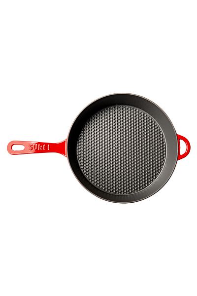 Sürel Red Round Cast Pan with Glass Lid 28 Cm