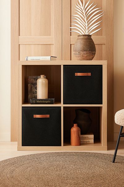 Ocean Home Textile 2 Pieces Black Jute In-Cabinet Laundry Toy Organizer - Folding Storage Box 33x30x33