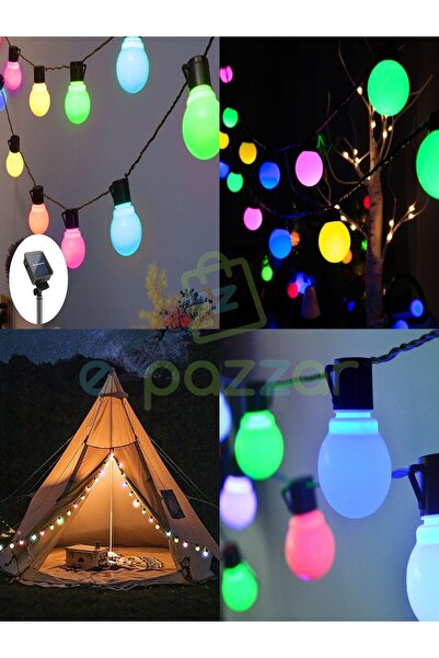 epazzar 10'lu Büyük Top Ampul 8 Fonksiyonlu Festival Kamp Bahçe Solar Panelli...