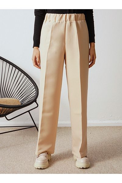 Por La Cara Stone Color Double Fabric Elastic Trousers