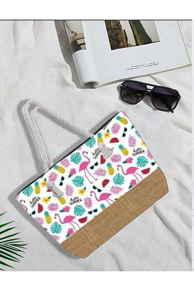 Machetta Τσάντα παραλίας με φερμουάρ με στάμπα Flamingo (50X33)