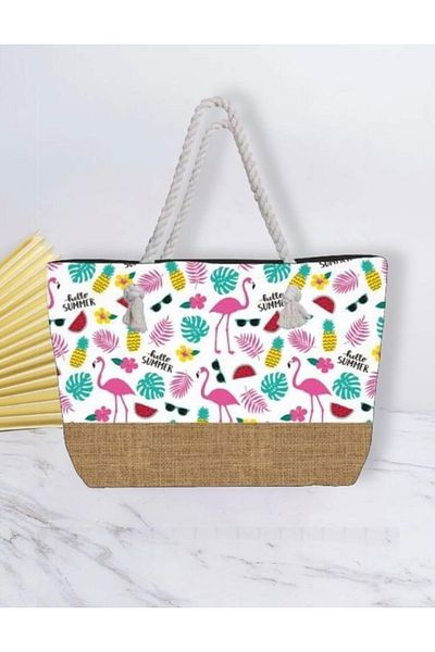 Machetta Τσάντα παραλίας με φερμουάρ με στάμπα Flamingo (50X33)
