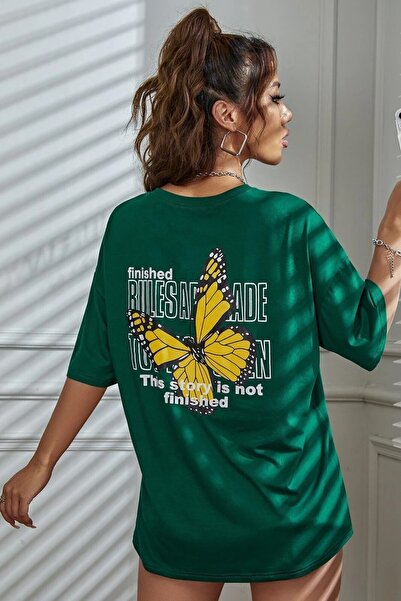 MODAGEN Γυναικείο μπλουζάκι με στάμπα με πεταλούδα με πράσινο μπλουζάκι μπροστά