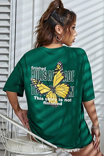 MODAGEN Γυναικείο μπλουζάκι με στάμπα με πεταλούδα με πράσινο μπλουζάκι μπροστά