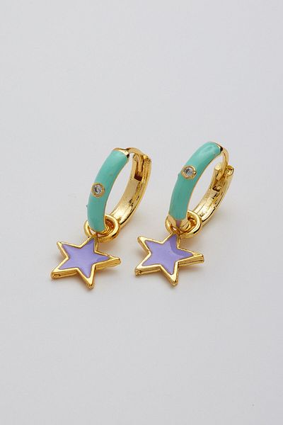 ismim bijuteri Stone Hoop Colorful Star Earrings