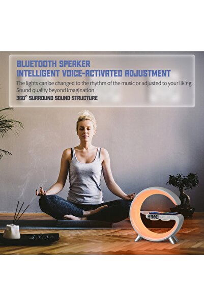 hediyeconcepti Bluetooth Ses Led Çalar Saat Renkli Atmosfer Gece Lambası Çok Fonksiyonlu Kablosuz Mobil Şarj Cihazı