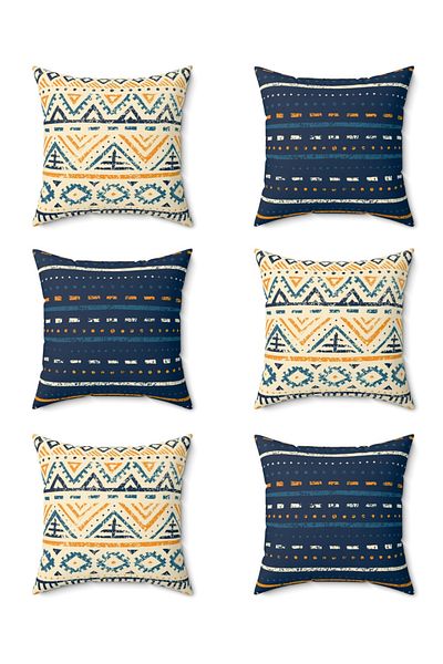 FUS BLUE Scandinavian Patterned Decorative Set of 6 Throw Pillows and Pillowcases