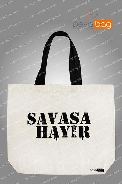 Pevabag Hambez (Canvas Fabric) Bag - No War Printed 46x37 - Black Handle