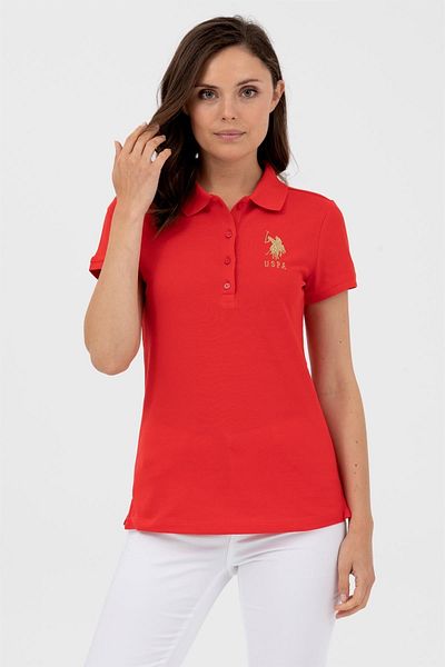 U.S. Polo Assn. Tricou de damă cu gât polo brodat 1567889   roșu