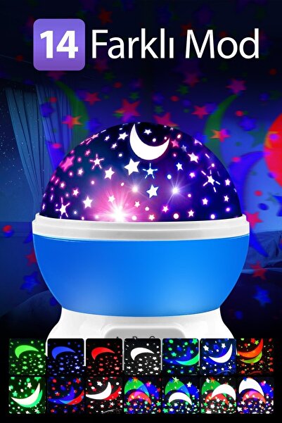 MUJGAN Küre Renkli Yıldızlı Gökyüzü Projeksiyon Gece Lambası Mavi