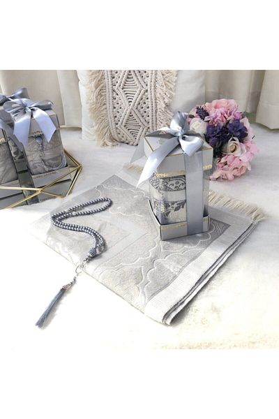 ensarhac Çırağan Series Prayer Rug Prayer Beads Gift Set Gray