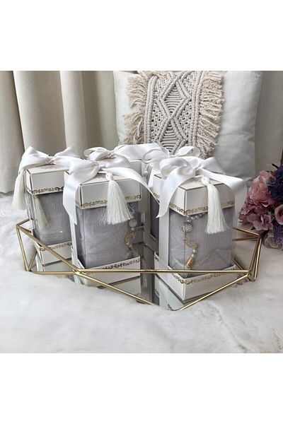 ensarhac Çırağan Series Prayer Rug Prayer Beads Gift Set Cream